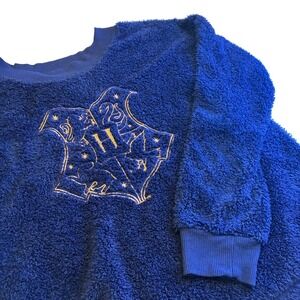 Harry Potter Hogwarts Crest Blue Faux Fur Pullover Sleepwear Sweatshirt XL Top